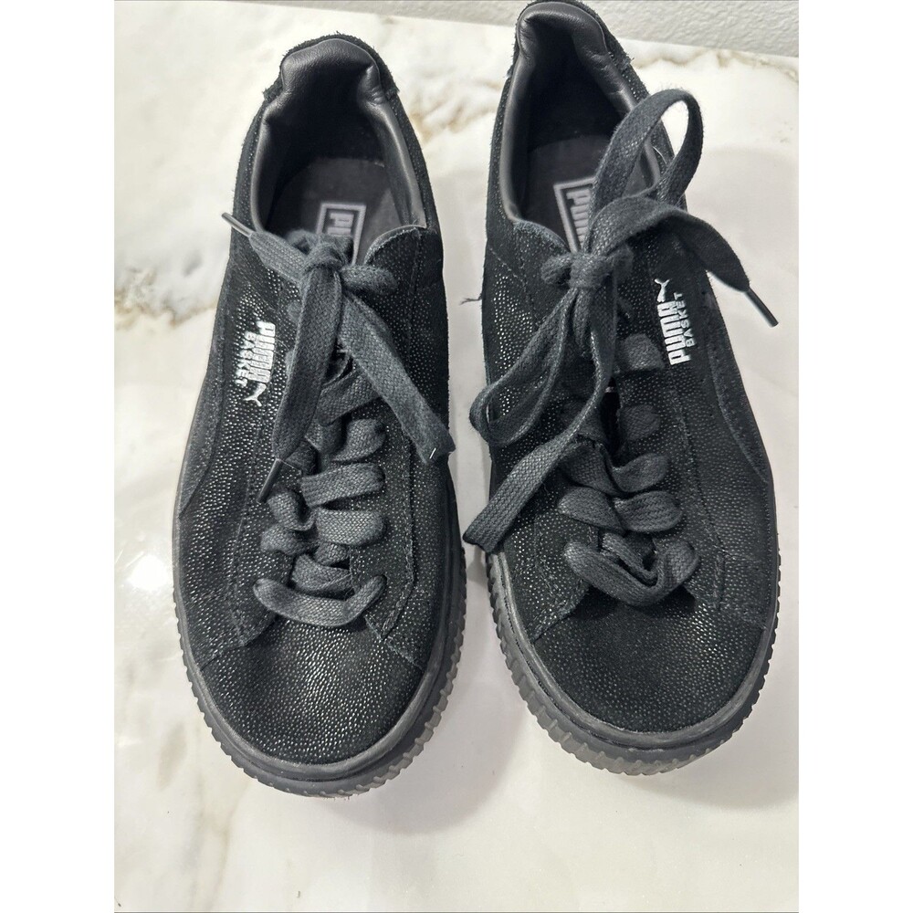 Puma Basket Platform Sneakers Black Shimmer Size 5.5 Women's Preowned